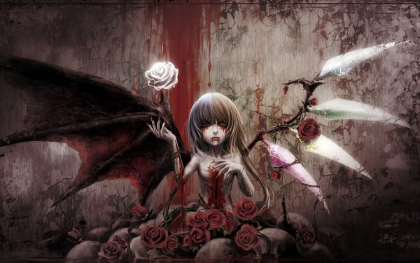 Anime Touhou Vampire Flandre Scarlet Remilia Scarlet Blood Horror HD Wallpaper | Background Image