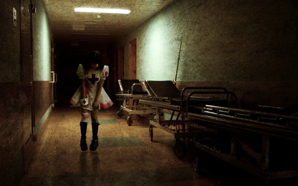 Dark Women Horror Nurse Child Cross Hospital Blood Bed Door HD Wallpaper | Background Image