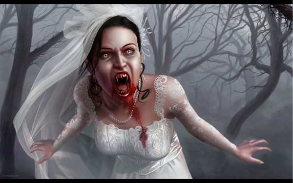 Dark Vampire Creepy Spooky Scary Halloween Bride Horror Blood HD Wallpaper | Background Image