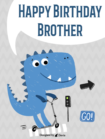 T-Rex On A Scooter – Happy Birthday Brother Cards